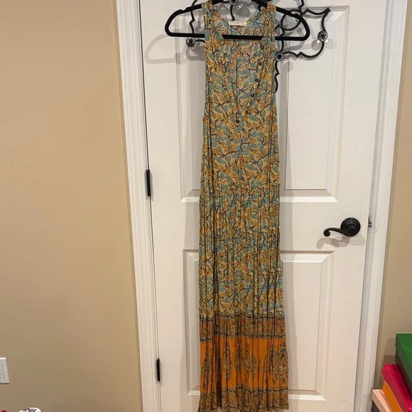Spell& The Gypsy Floral Maxi Dress with Orange and Blue Pattern - Picture 2 of 6